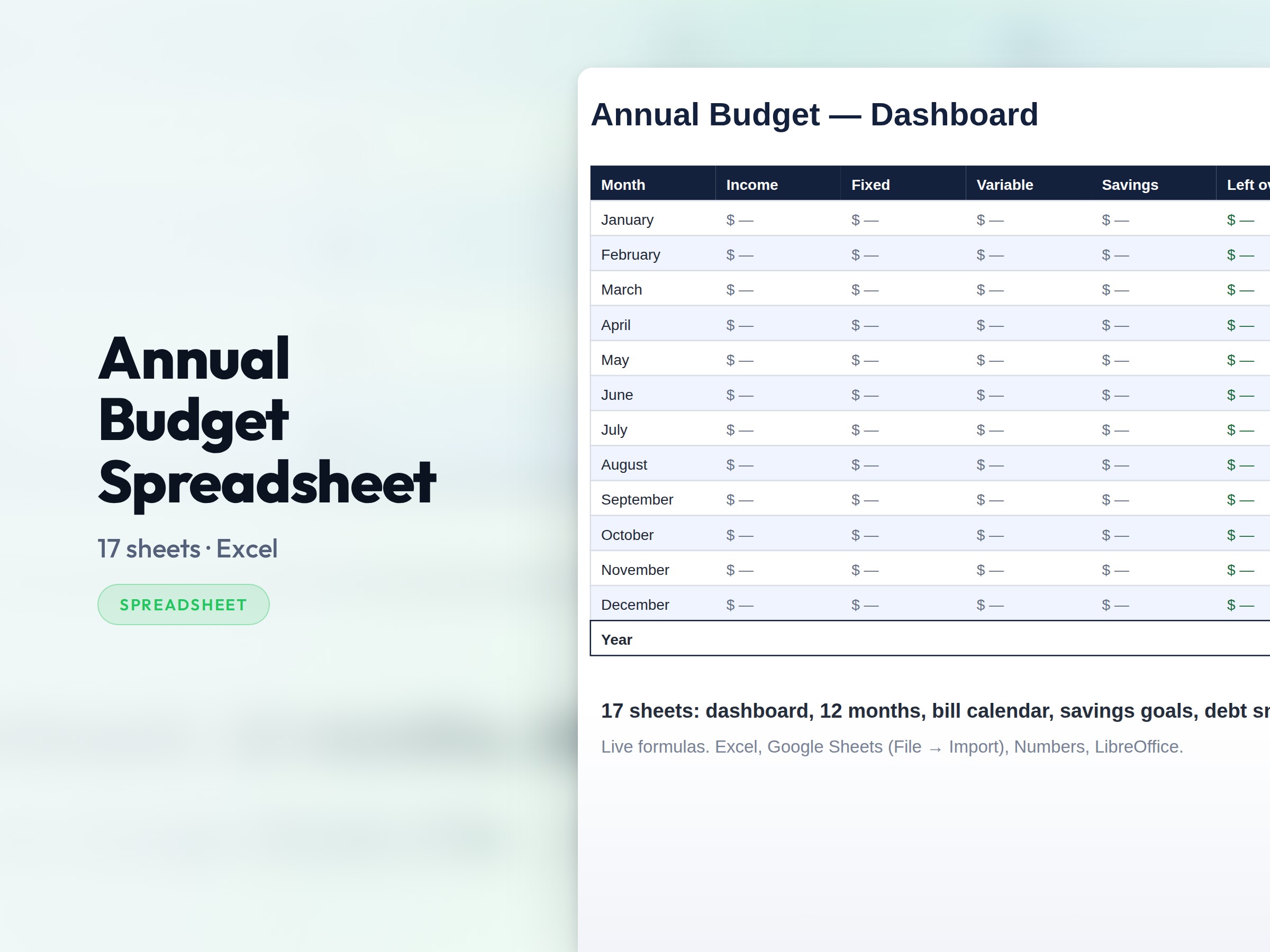 Annual Budget Spreadsheet shown on a device